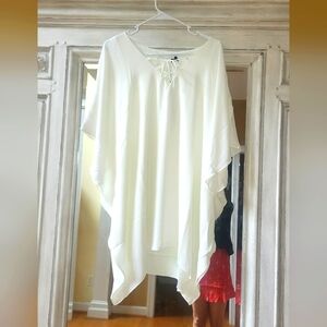 Three Eighty Two Off-White Lined Lace-Up Kaftan Knee Length Dress SZ. SM NWT